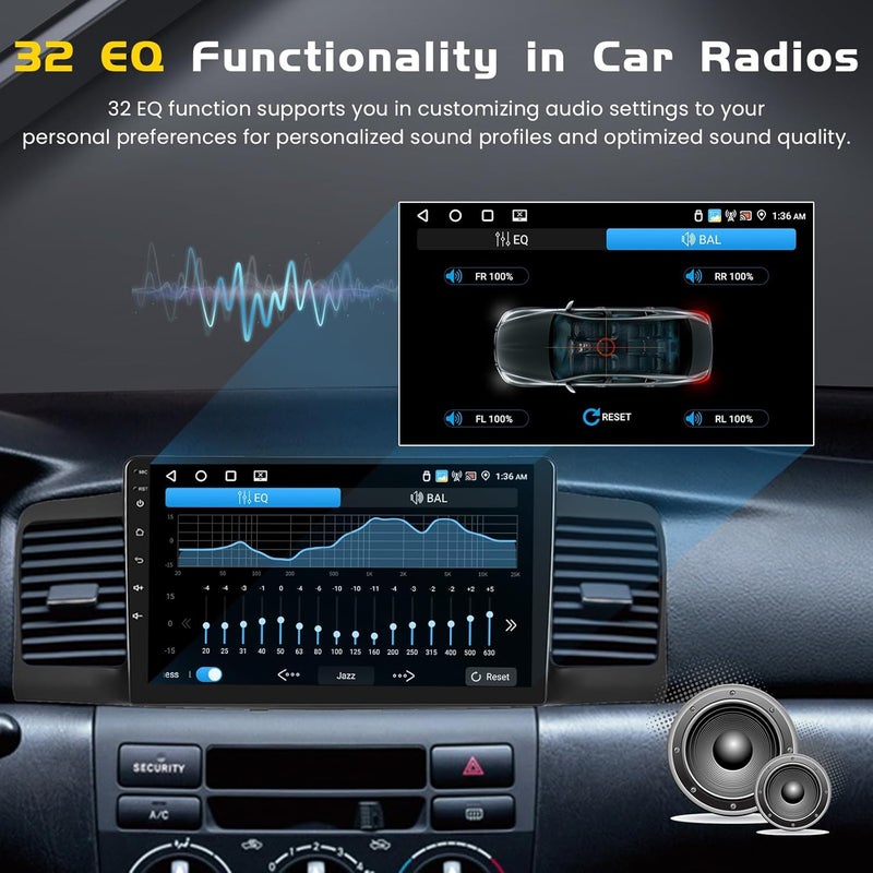 Inefala [4+64GB] Android 15 Car Stereo for Toyota Corolla EX 2005-2012 with Wireless Carplay Android Auto, 9 Inch HD Touchscreen Car Radio with WiFi GPS Bluetooth5.0 FM/RDS 32EQ SWC Backup Camera MIC - Image 5